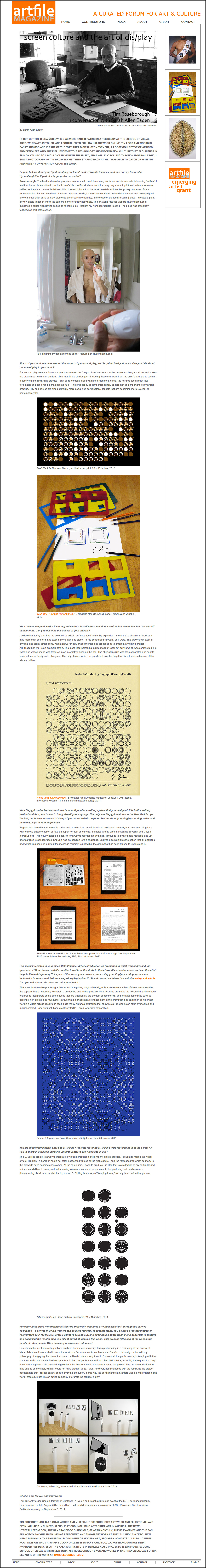 Artfile Magazine, August 11, 2014